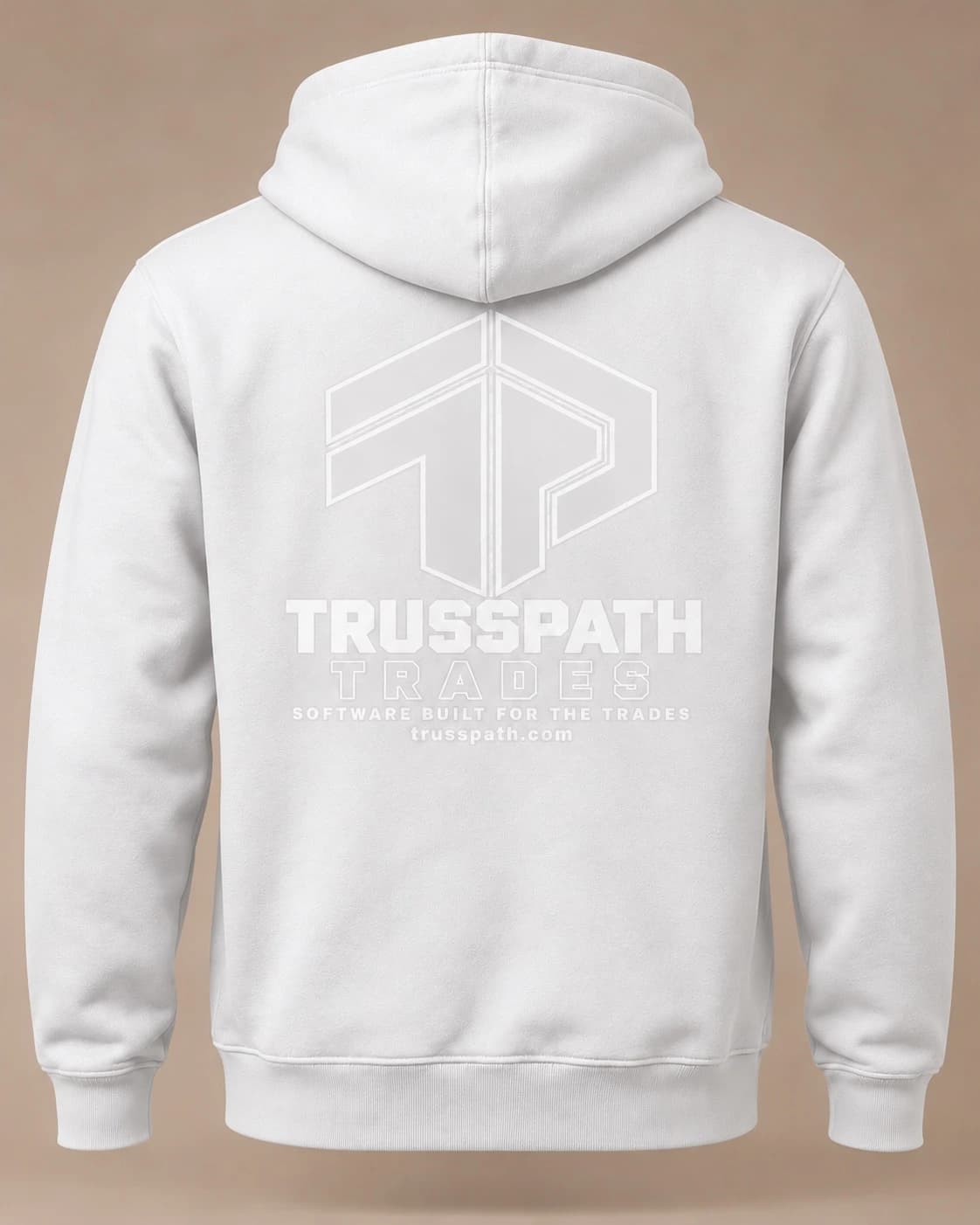 The Ghost Hoodie — back view on a white pullover hoodie, garment mockup
