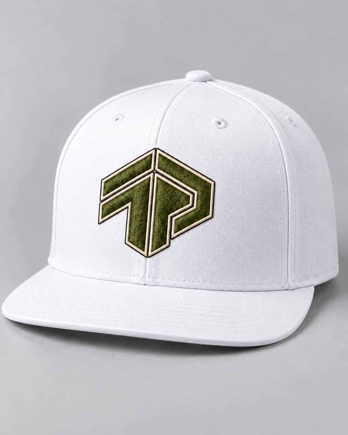 The Symbol Cap — front view on a white cap, garment mockup