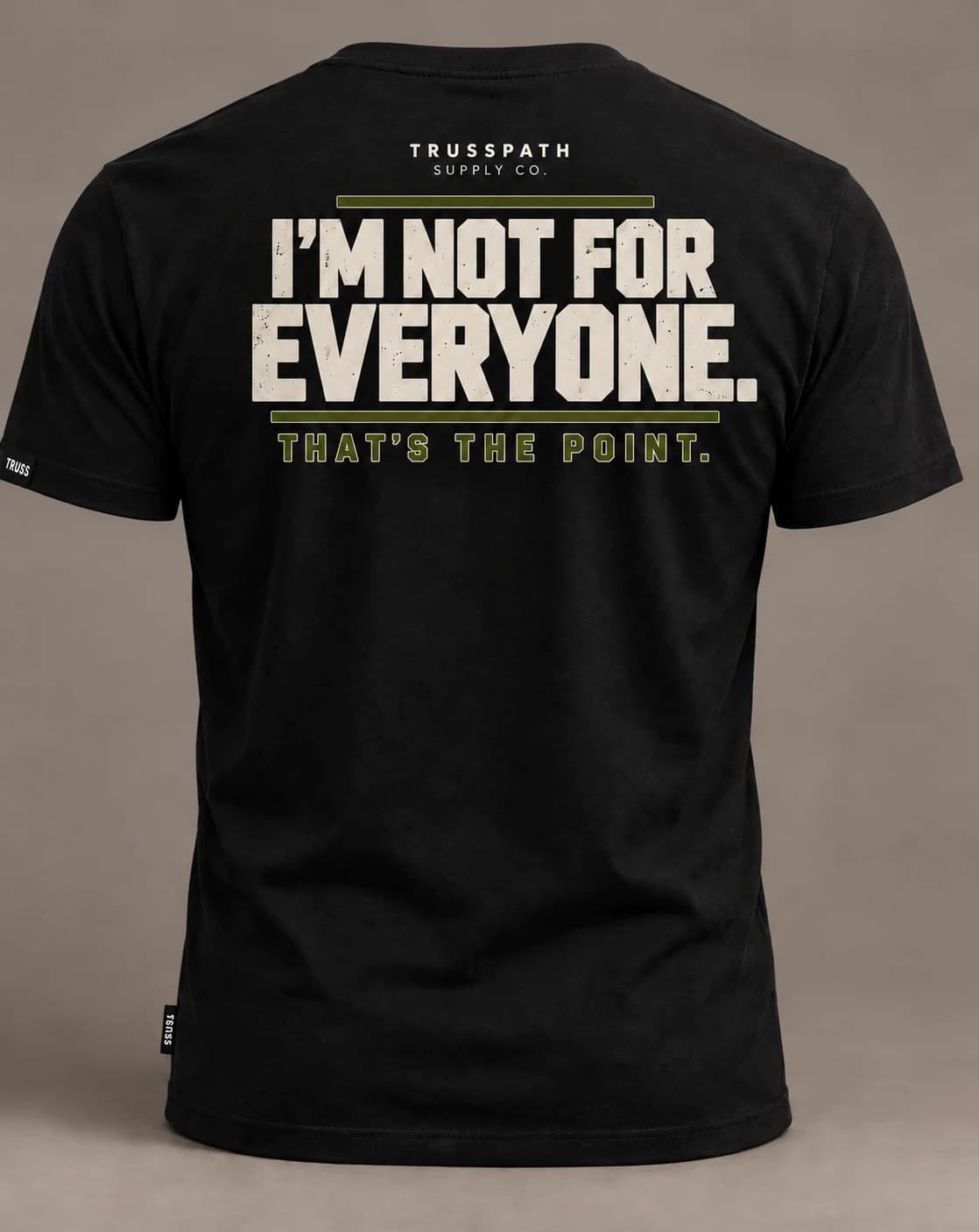 Not for Everyone — back view on a black graphic tee, garment mockup
